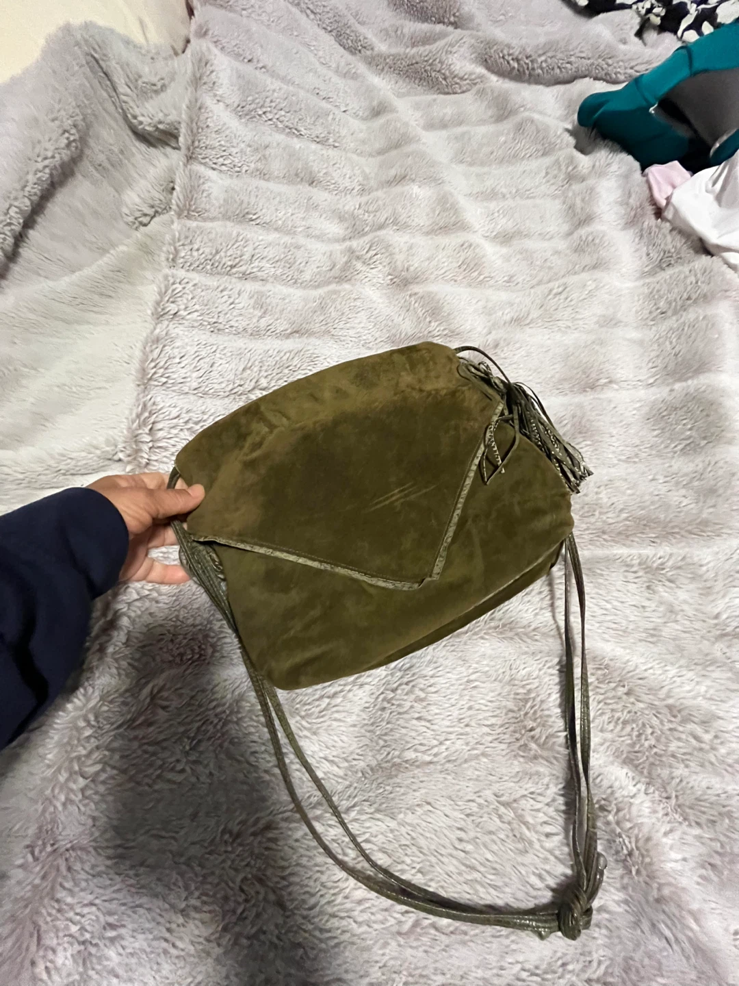 Meyers USA Olive Green Suede Shoulder Bag - photo 5
