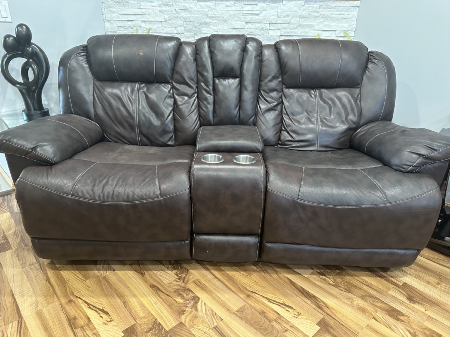 Chocolate Brown Recliner Sofa Set with Cup Holder and storage - photo 2