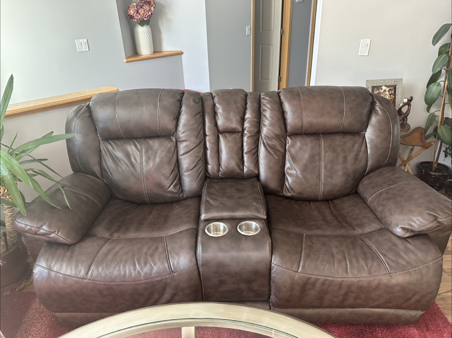 Chocolate Brown Recliner Sofa Set with Cup Holder and storage