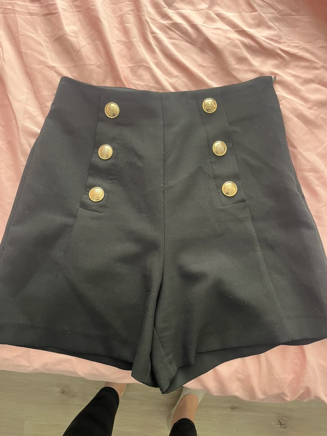 Zara Black Shorts with Gold Buttons - Size Small thumbnail