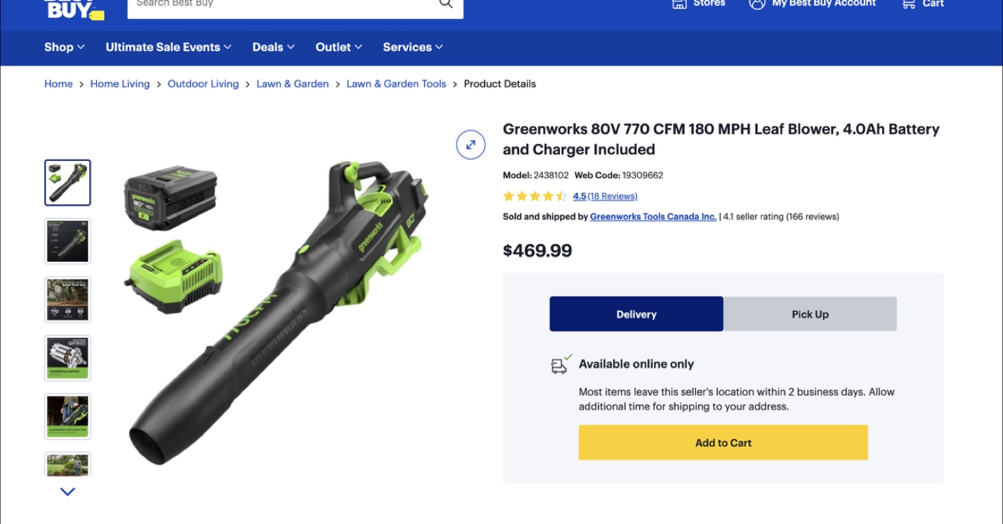 BNIB Greenworks 80V 770 CFM 180 MPH Leaf Blower