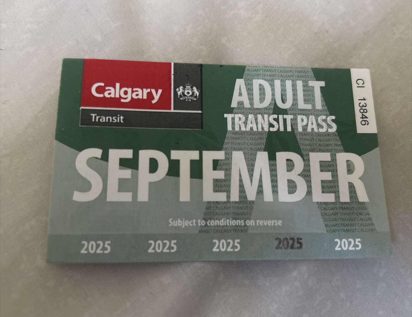 Calgary Transit Adult Pass - September 2025