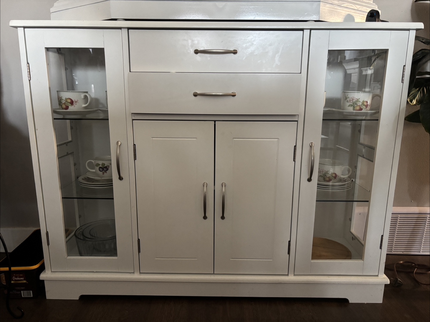 White Display Cabinet with Glass Doors