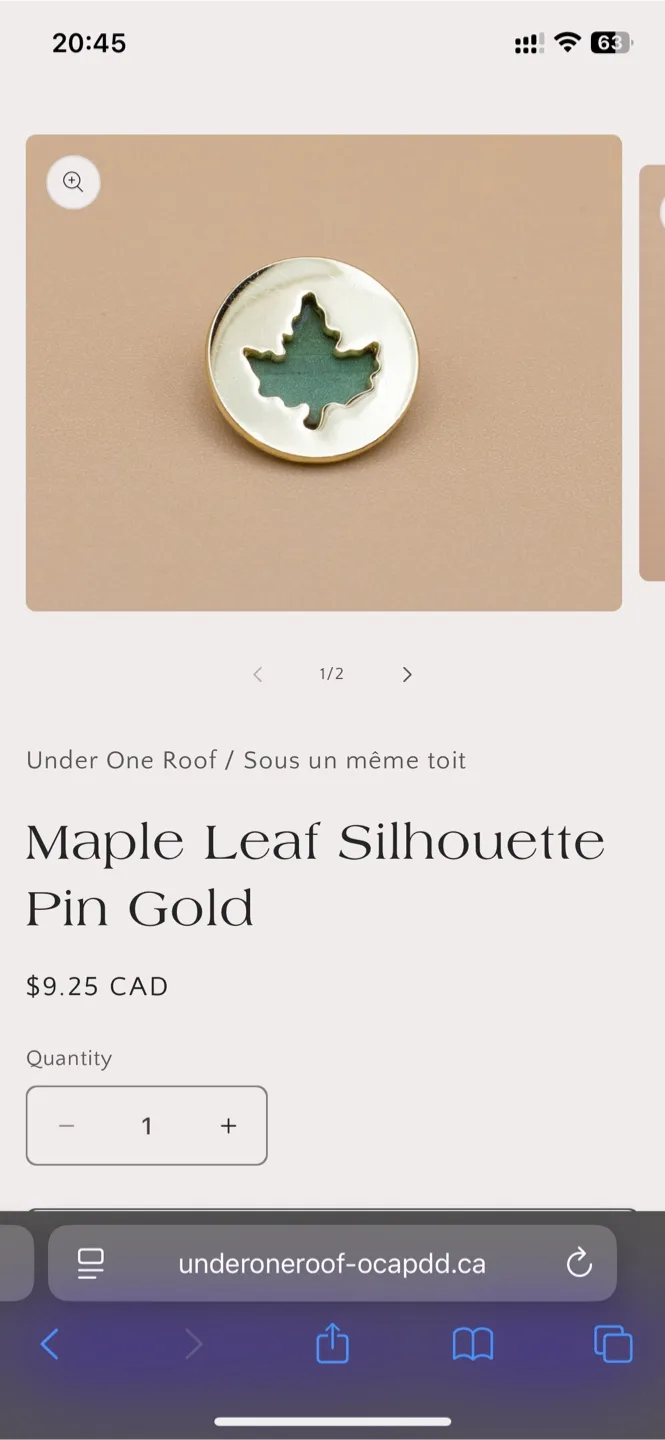 Under One Roof Maple Leaf Pin Gold image indicator(5)