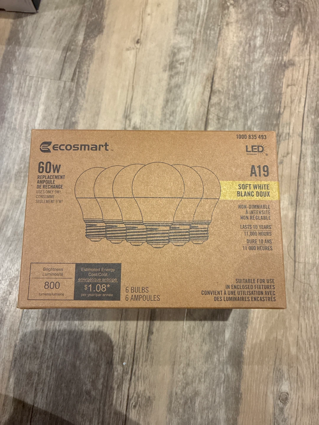 EcoSmart 60W A19 LED Light Bulbs - 6 Pack