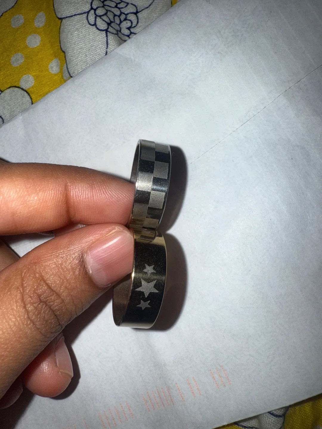 Two Stylish Rings - Checkered & Star Design thumbnail