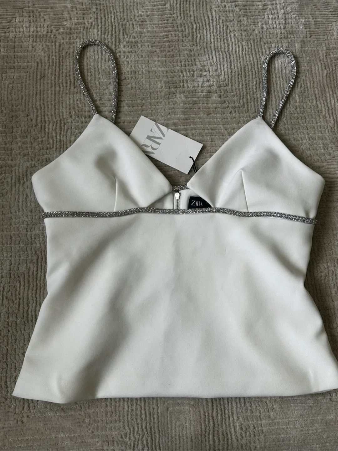 Zara White Embellished Cami Top - price is firm thumbnail