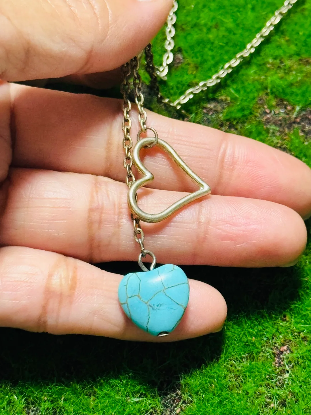 Heart Pendant Necklace, Turquoise Color thumbnail