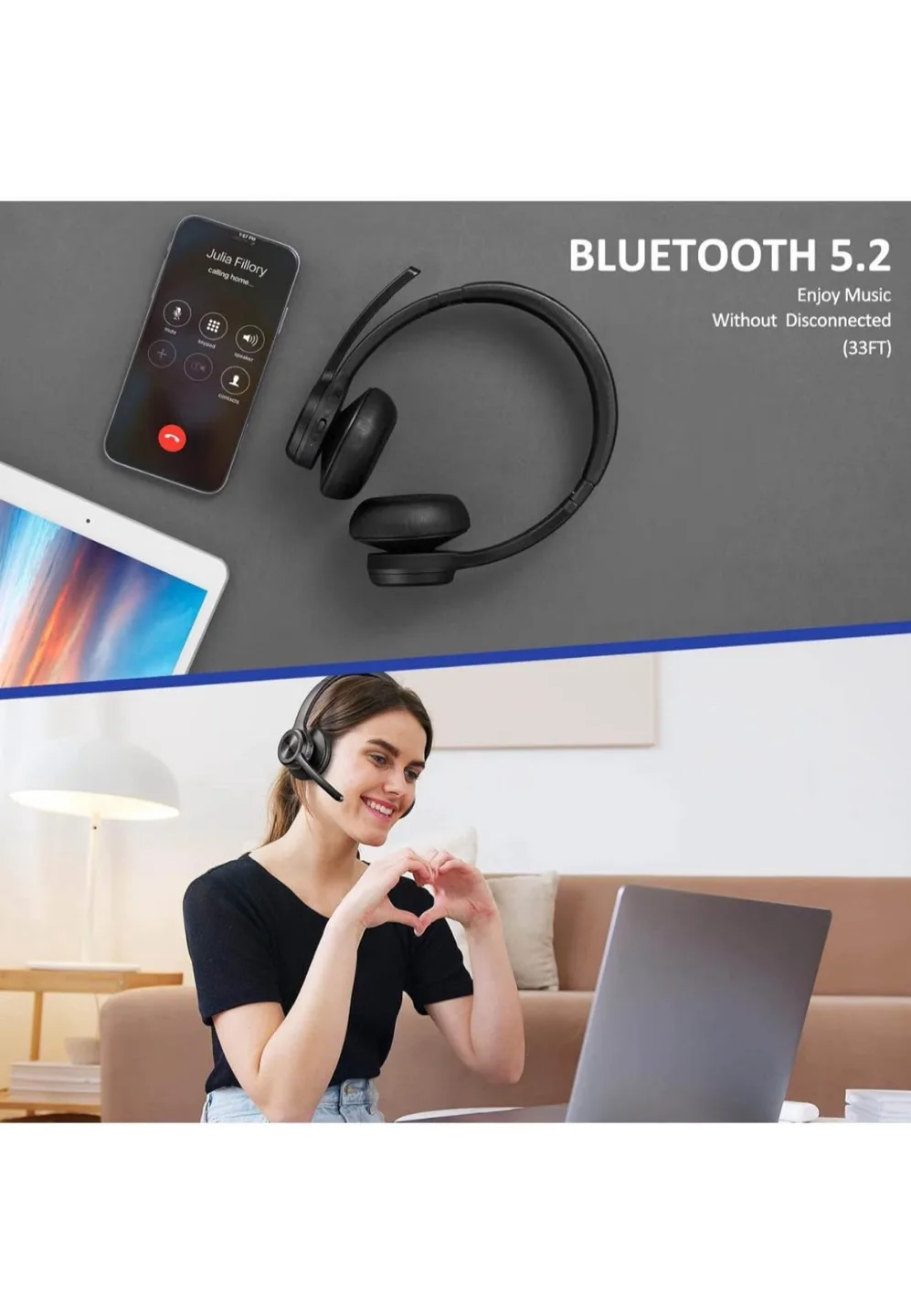 Bluetooth 5.2 Headset with Noise Cancelling Mic image indicator(4)