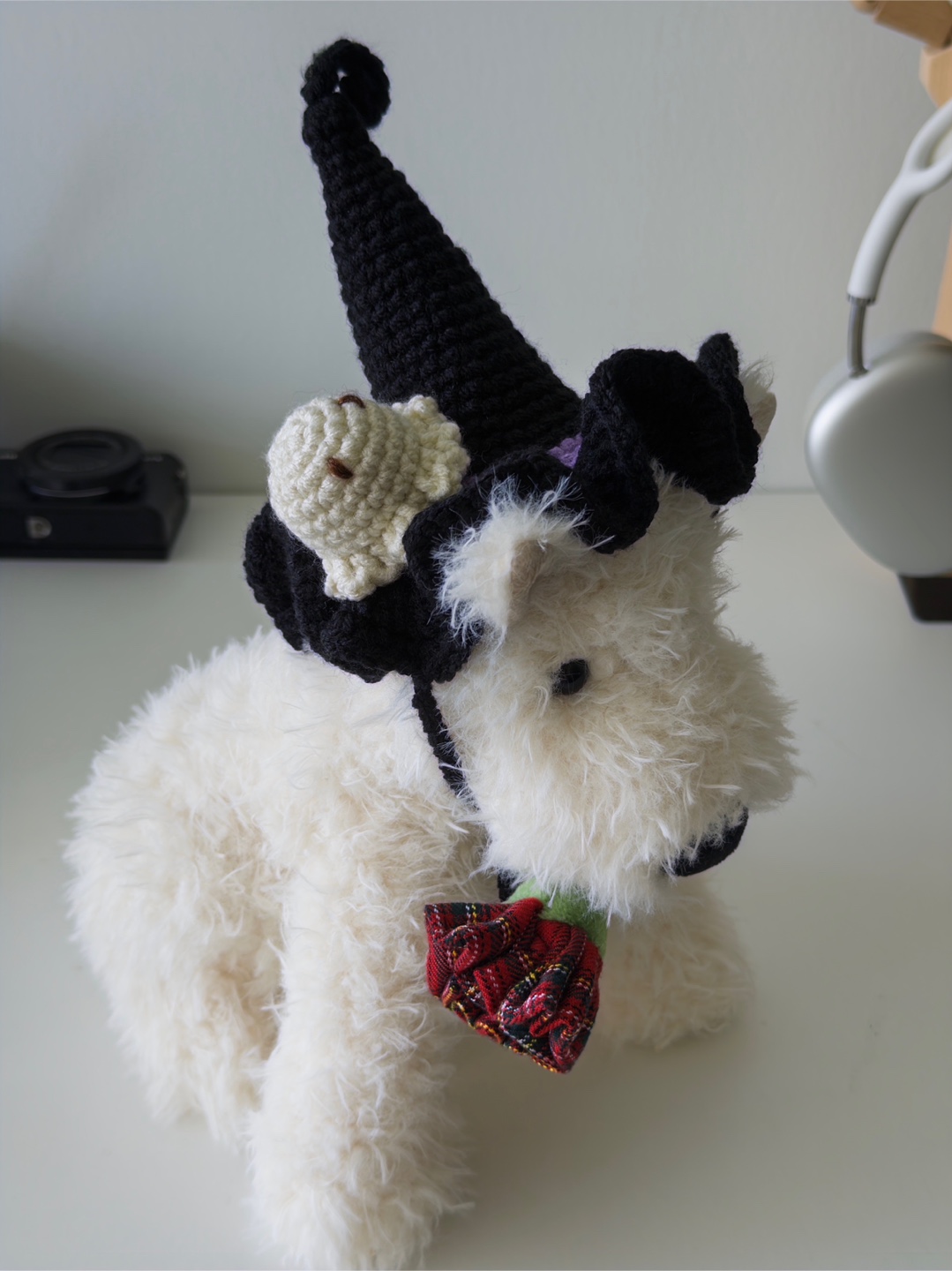 handmade crochet witch hat with little ghost