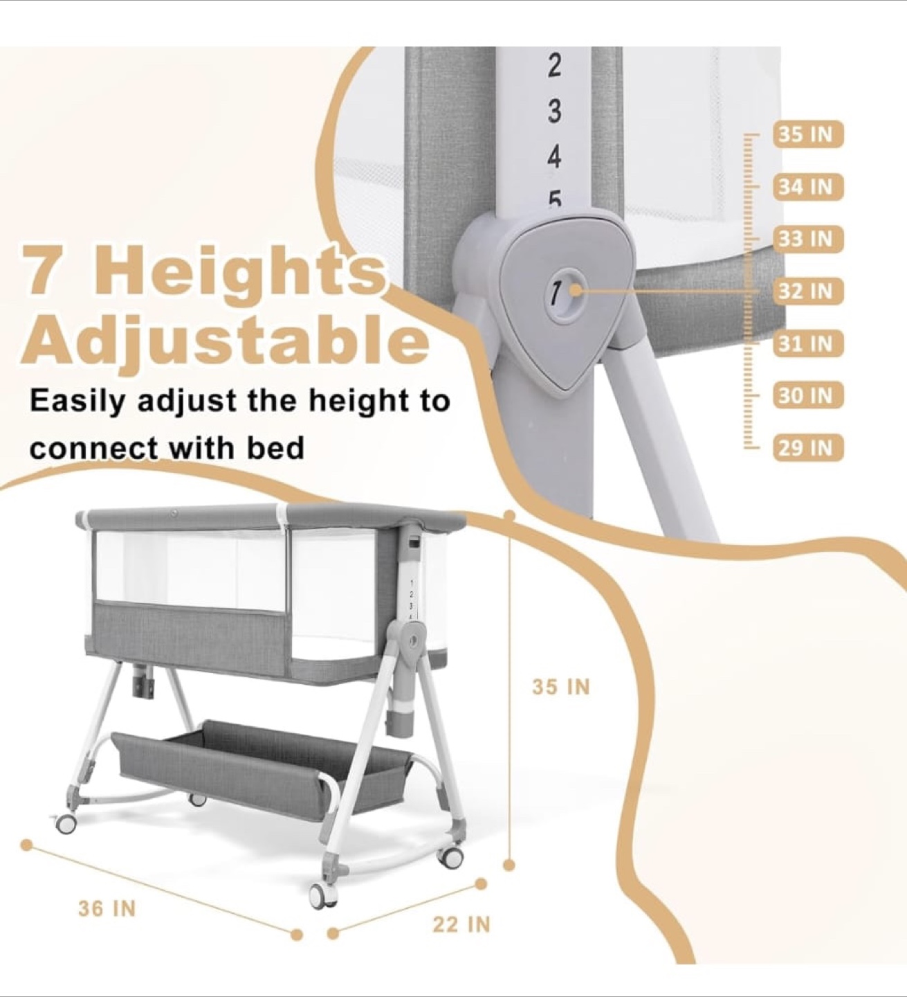 MEICHYUN 3-in-1 Light Grey Baby Bassinet - photo 5