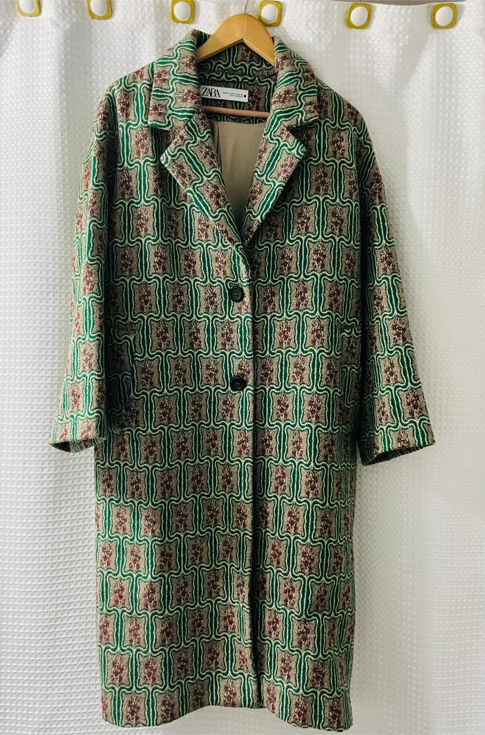 Zara Patterned Wool Blend Coat - Size M thumbnail