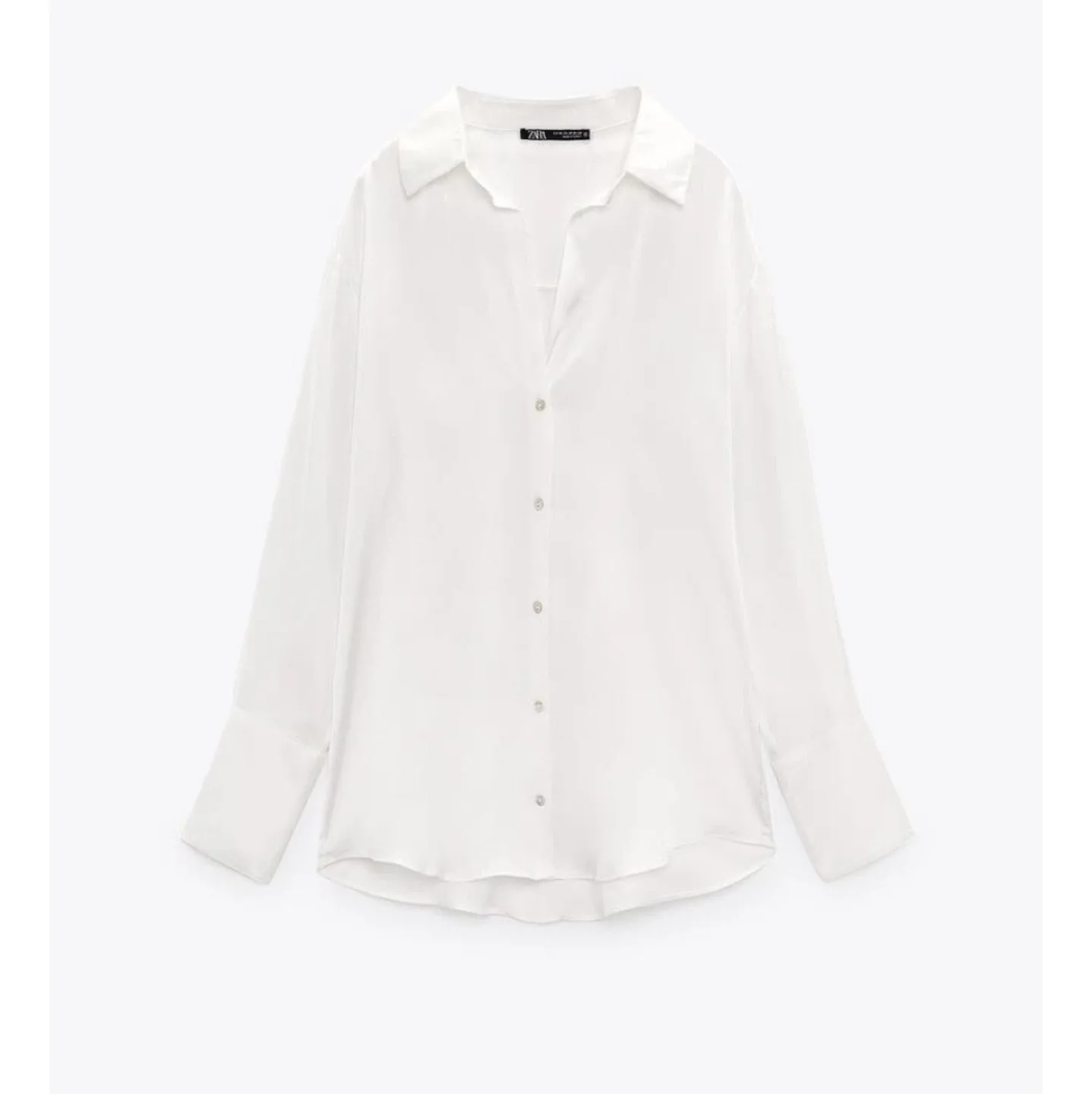 NEW Zara satin effect shirt XS oyster white image indicator(4)