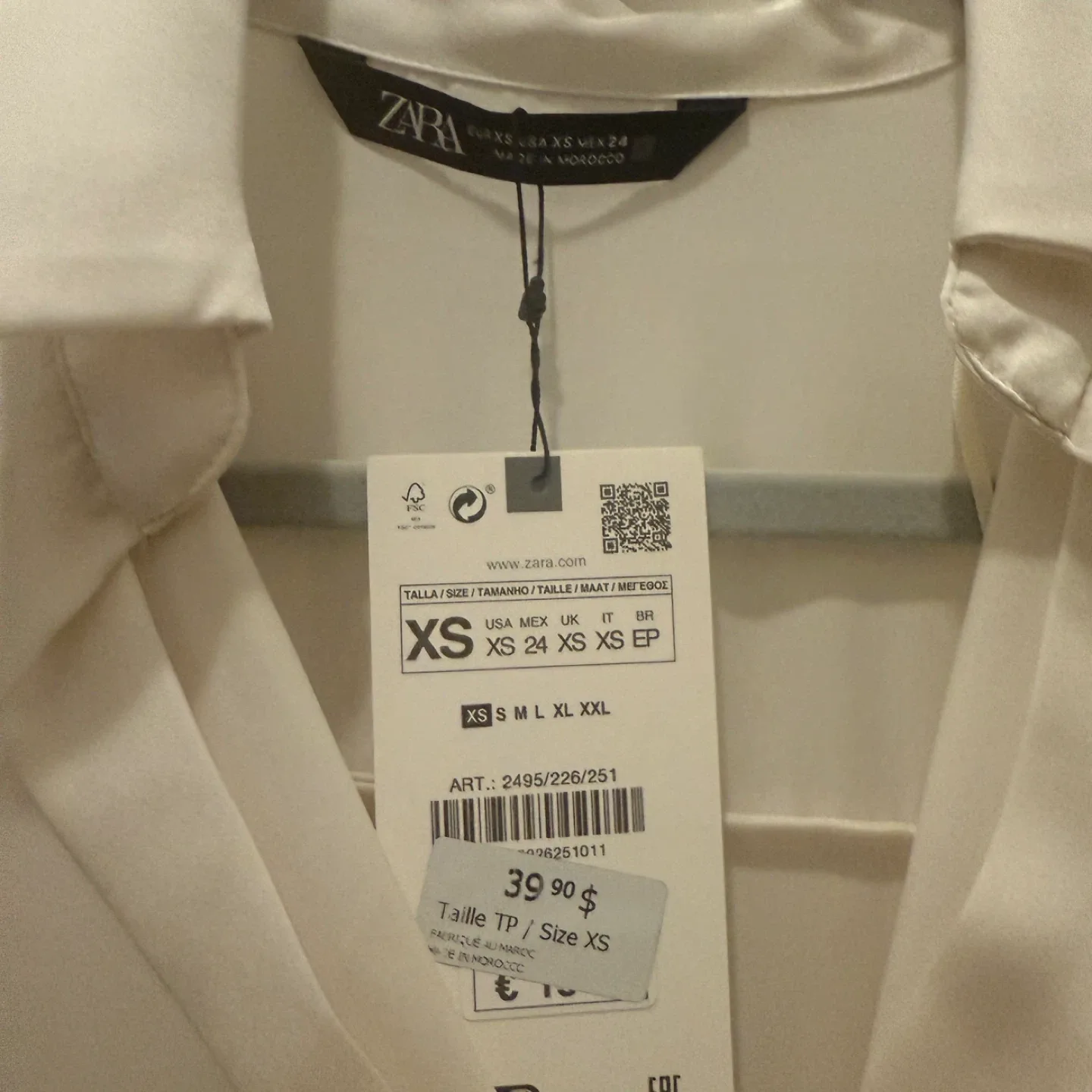 NEW Zara satin effect shirt XS oyster white image indicator(8)