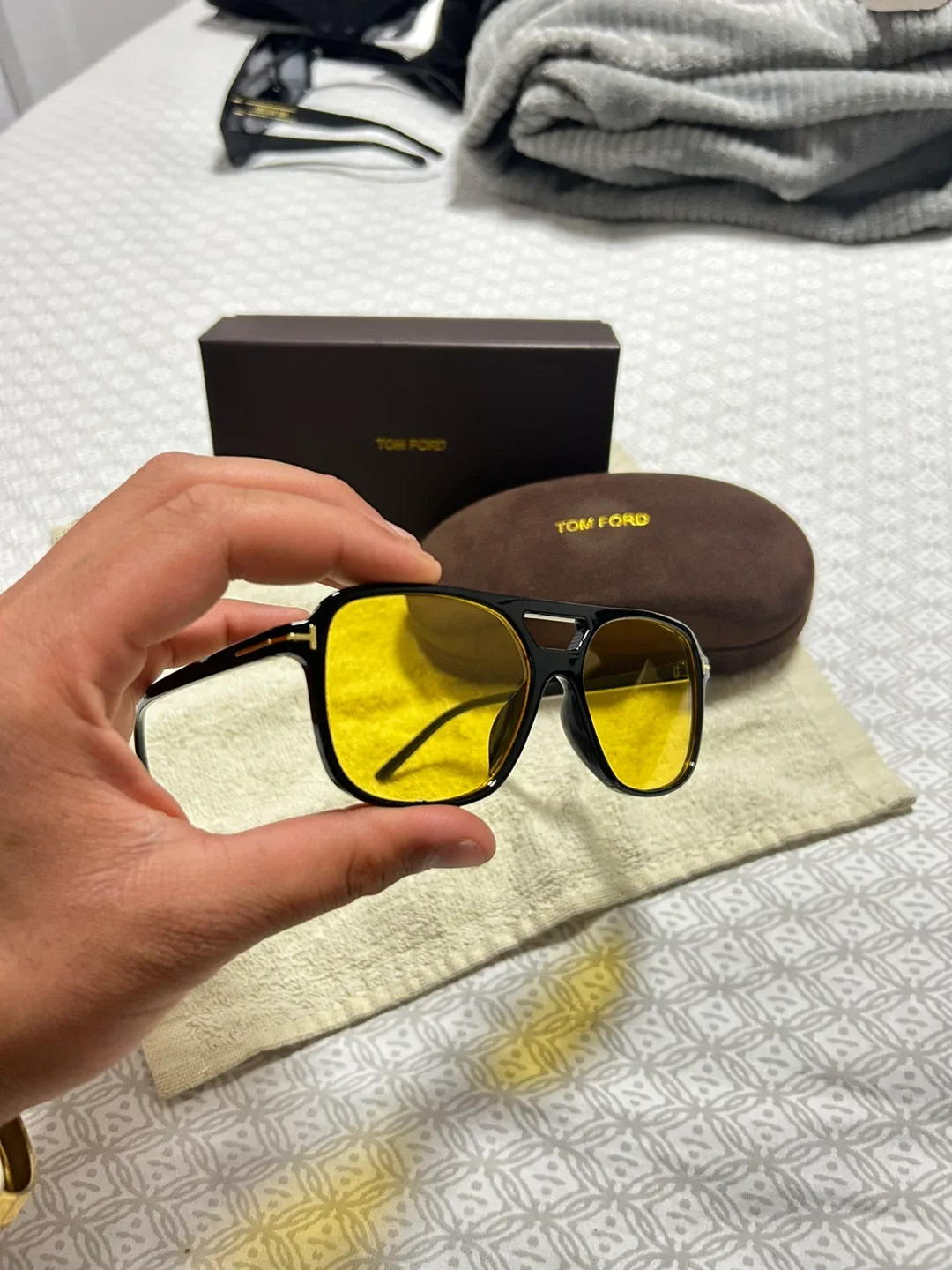 Tom Ford Black Frame Yellow Lens Sunglasses thumbnail