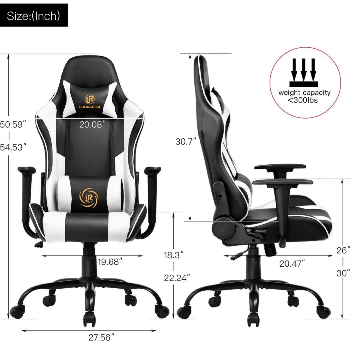 LUCKRACER Gaming Chair - Black & White - photo 2