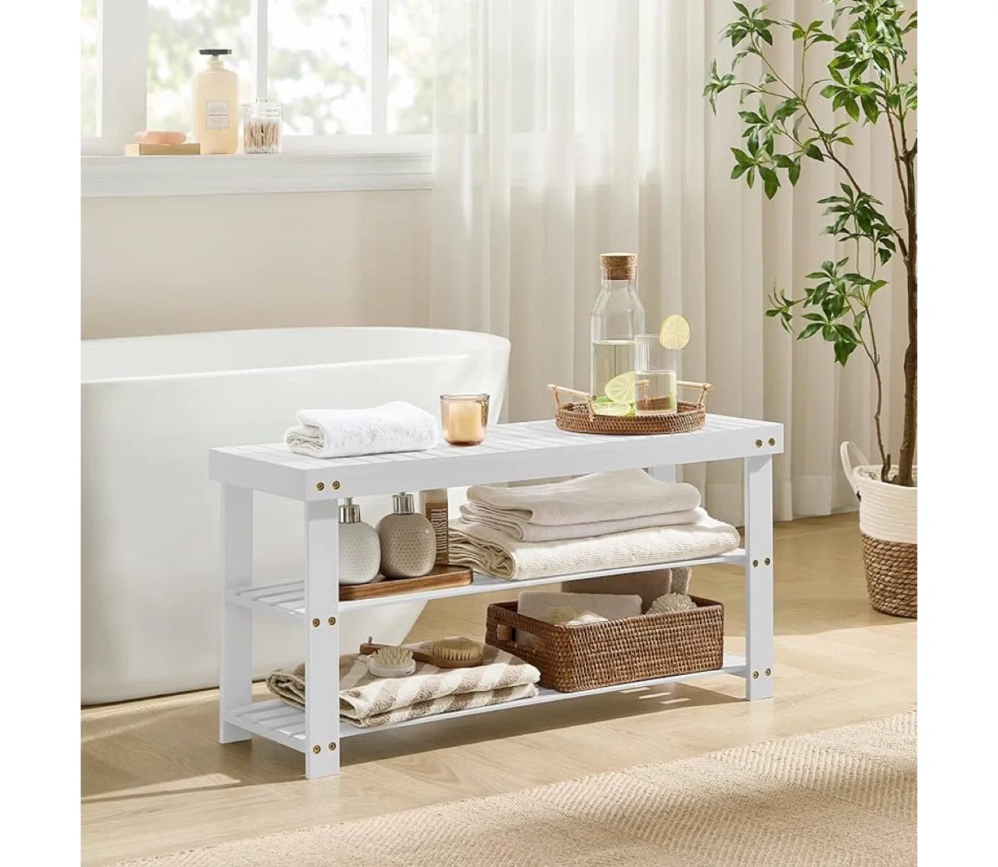 White Shoe Bench with Storage thumbnail