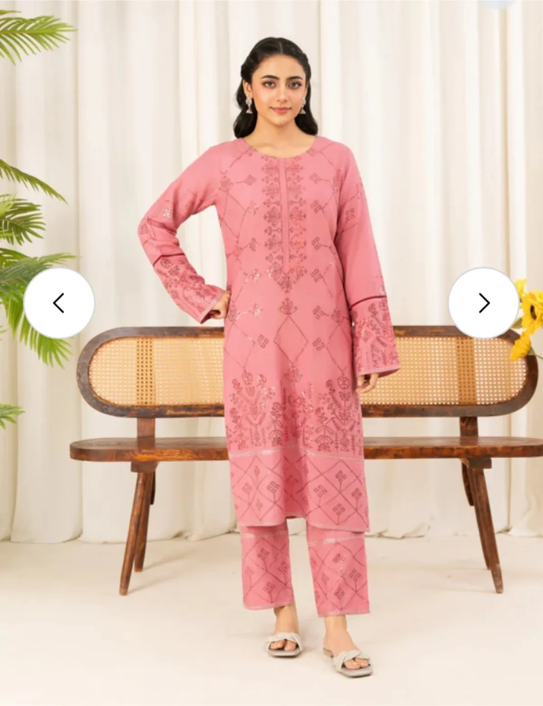 Brand new 2 piece Pink Embroidered Kurta pant Set thumbnail