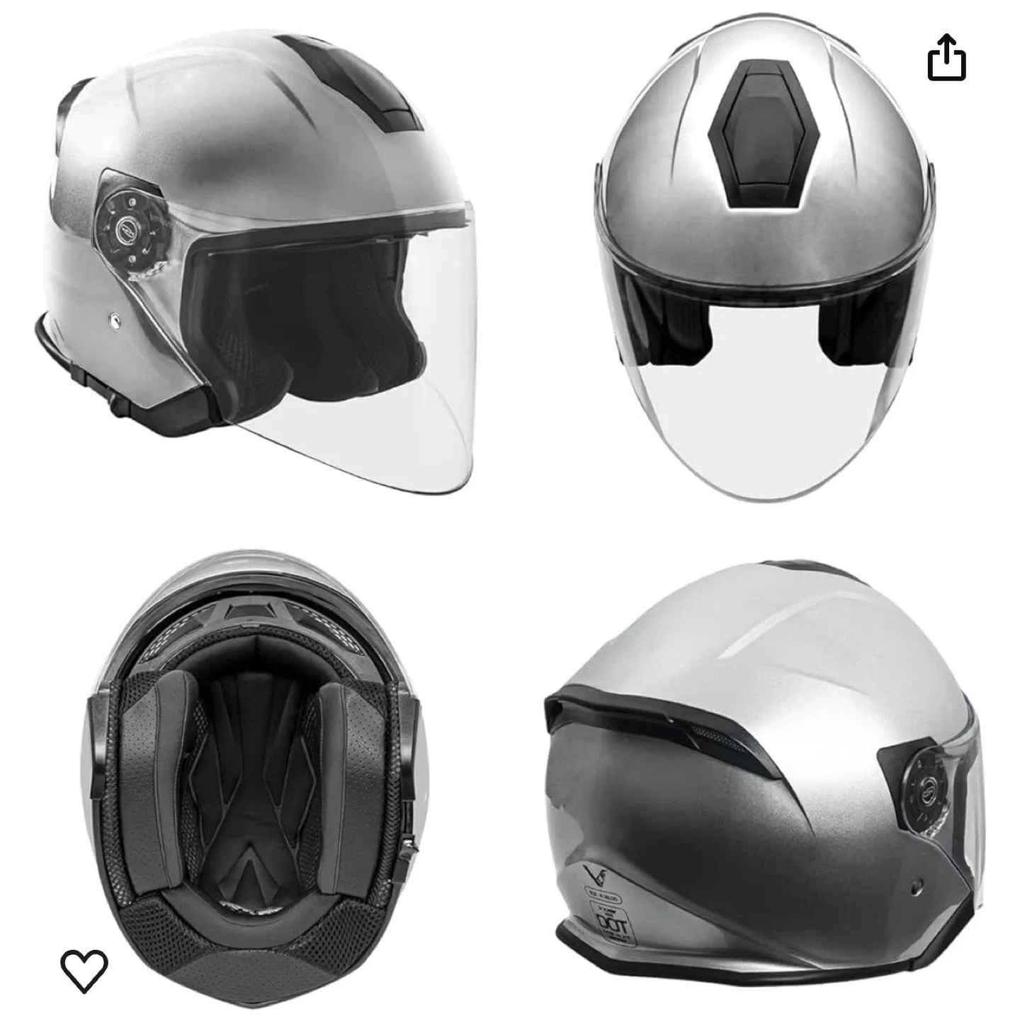 VCAN Open Face Motorcycle Helmet - Silver, Size M image indicator(3)