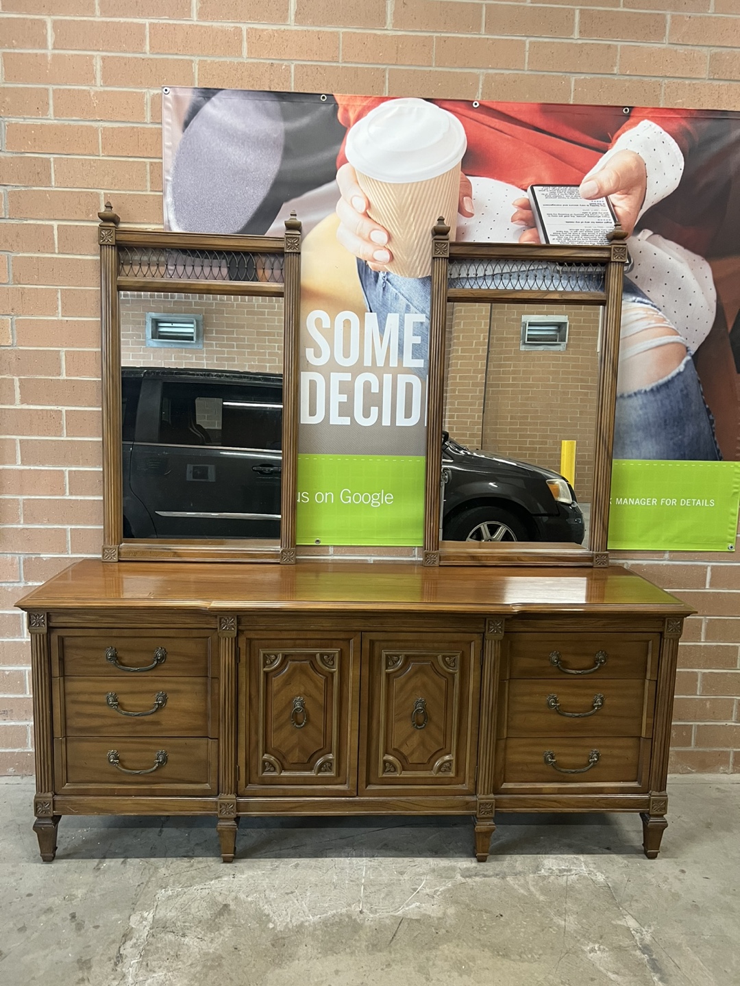 Woden 9 drawer Dresser w/2 mirrors and nighstand