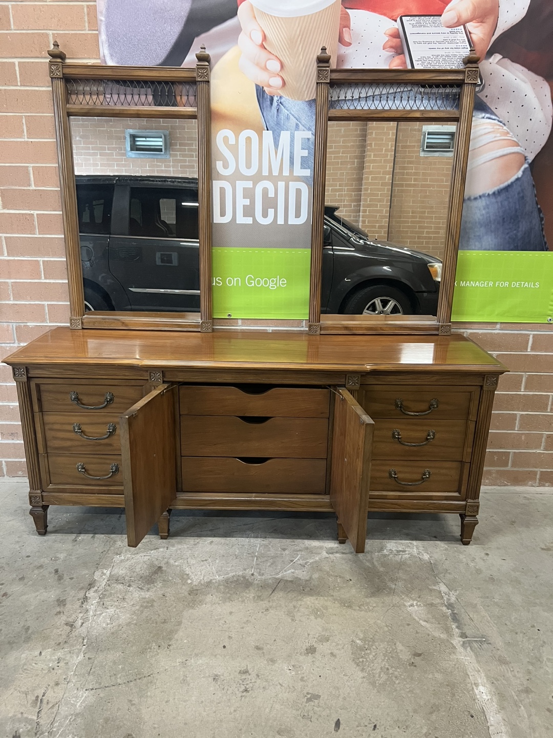 Woden 9 drawer Dresser w/2 mirrors and nighstand - photo 2
