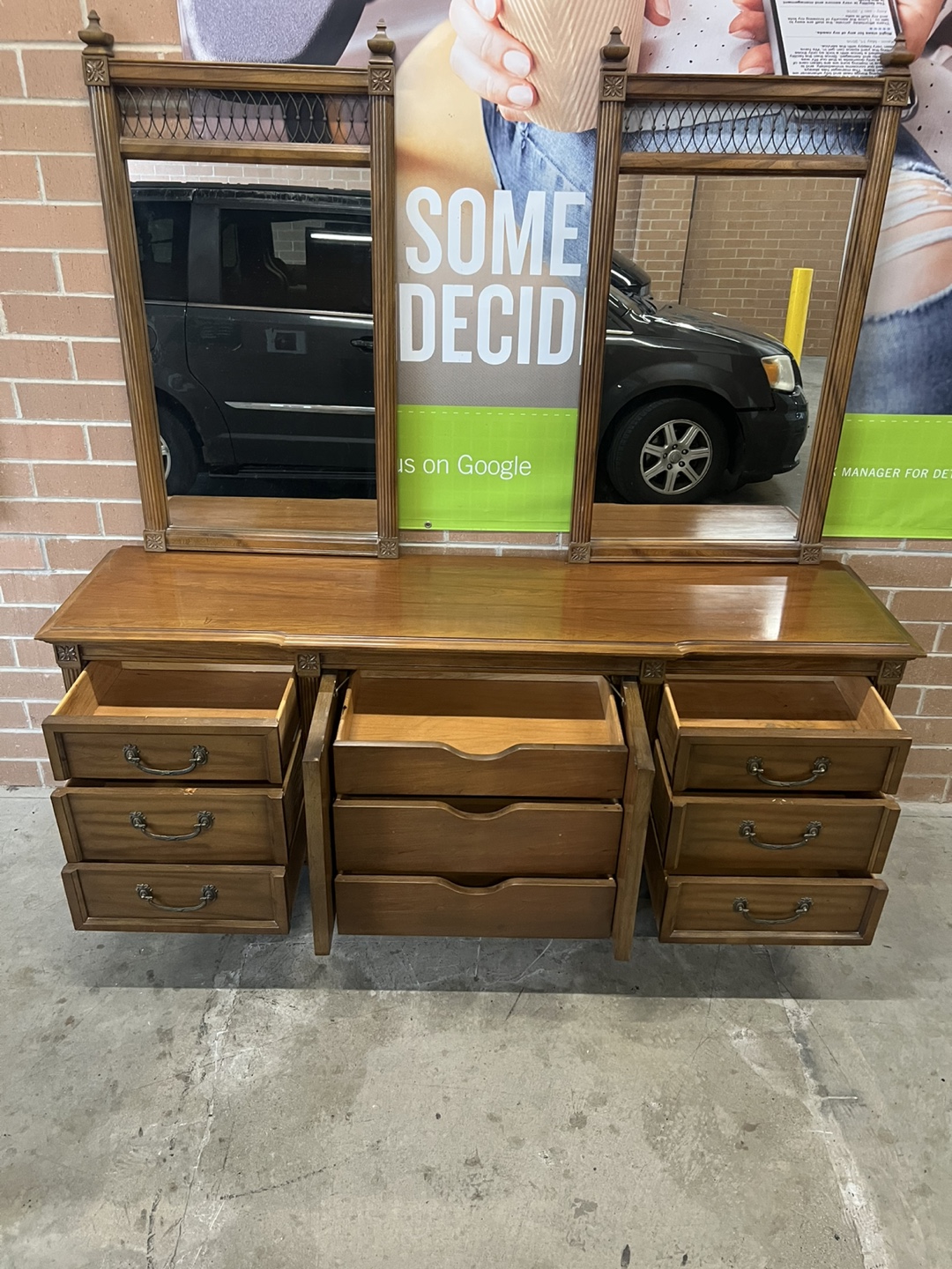Woden 9 drawer Dresser w/2 mirrors and nighstand - photo 3