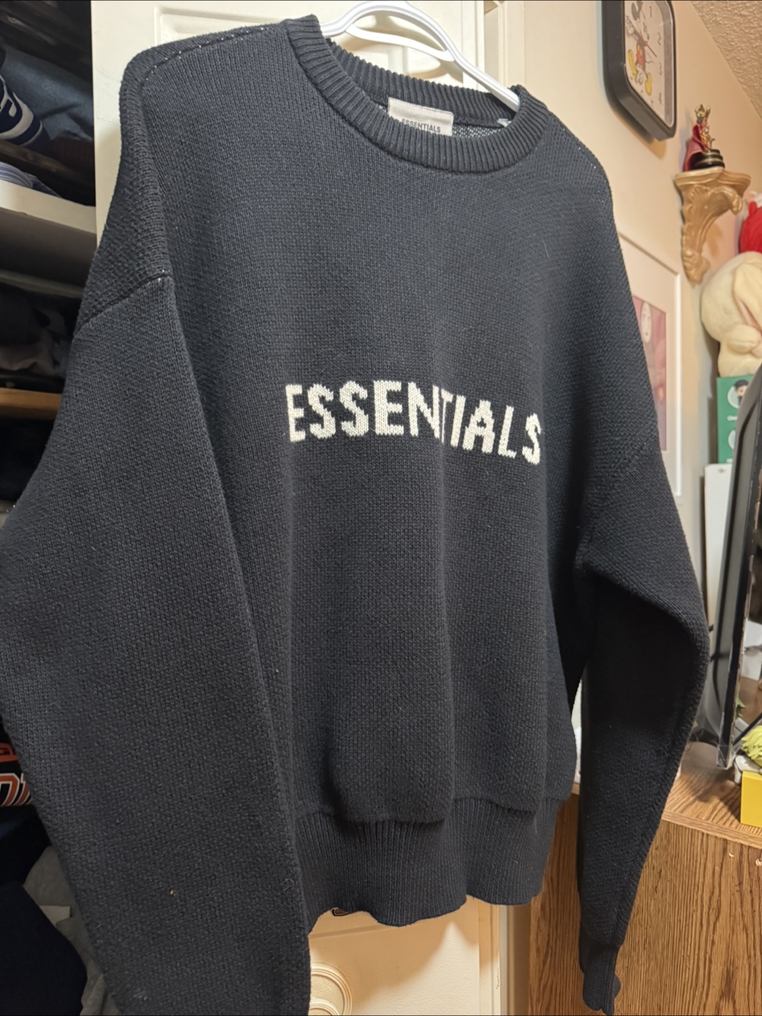 ESSENTIALS BLACK LOGO SWEATER (MENS SMALL)