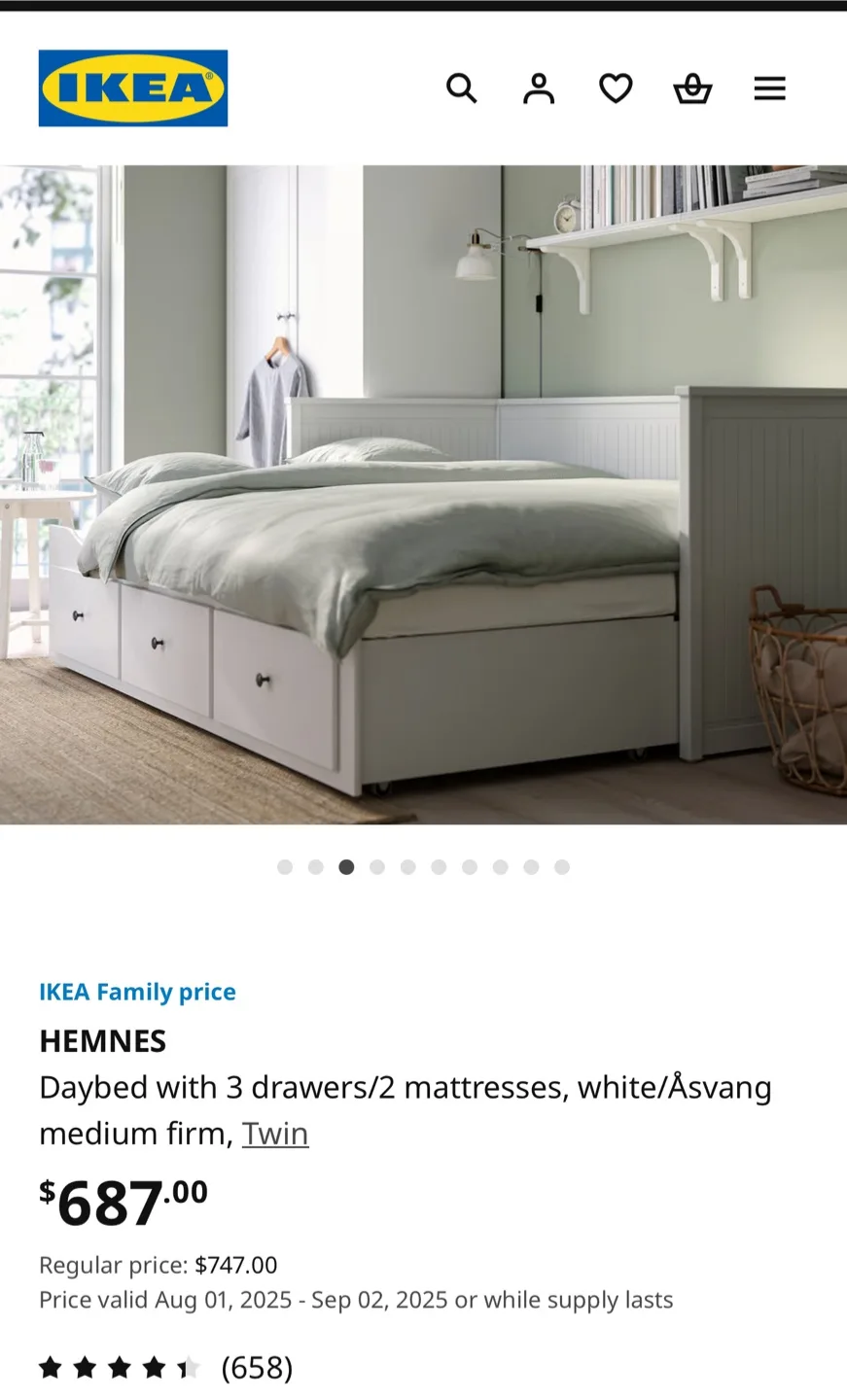 IKEA Hemnes Daybed Frame with 3 Drawers and 2 Mattress image indicator(6)