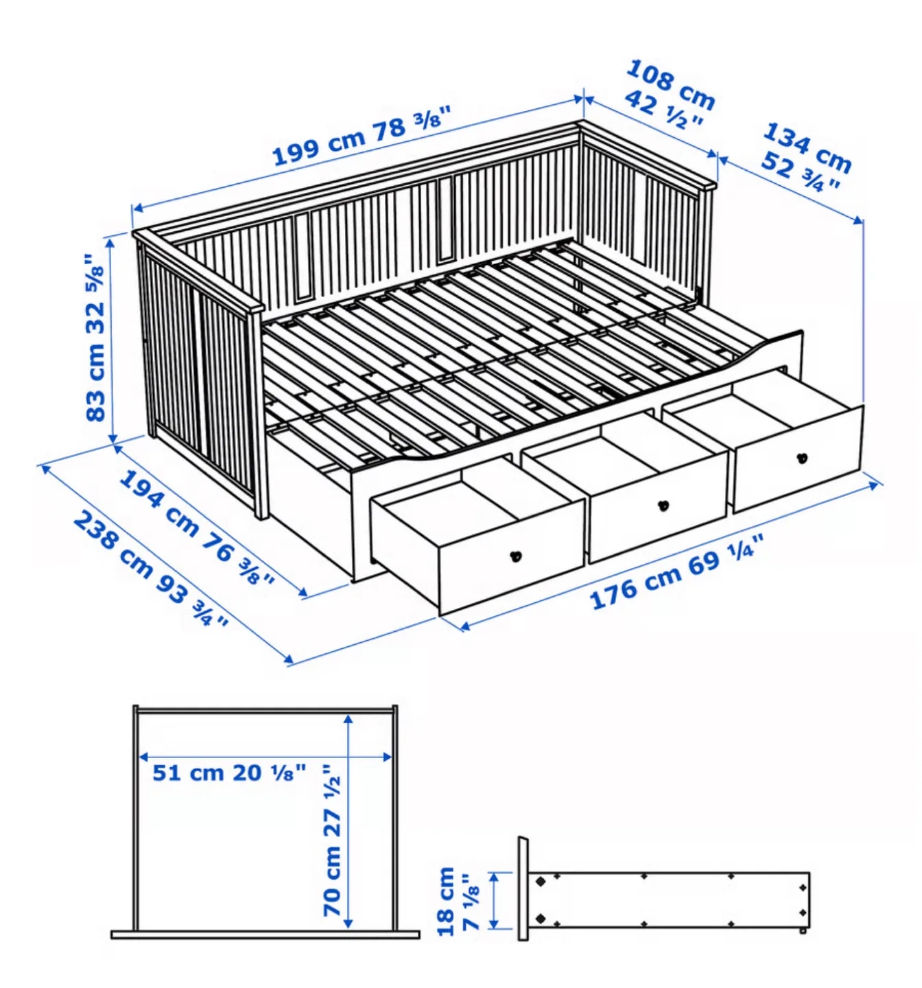 IKEA Hemnes Daybed Frame with 3 Drawers and 2 Mattress image indicator(7)