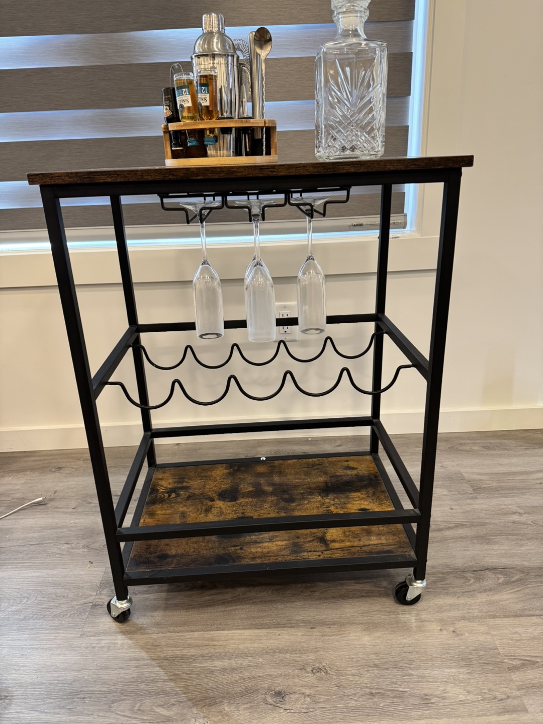 Rolling Bar Cart with Wine Rack + Coctail Set and Decanter - photo 2