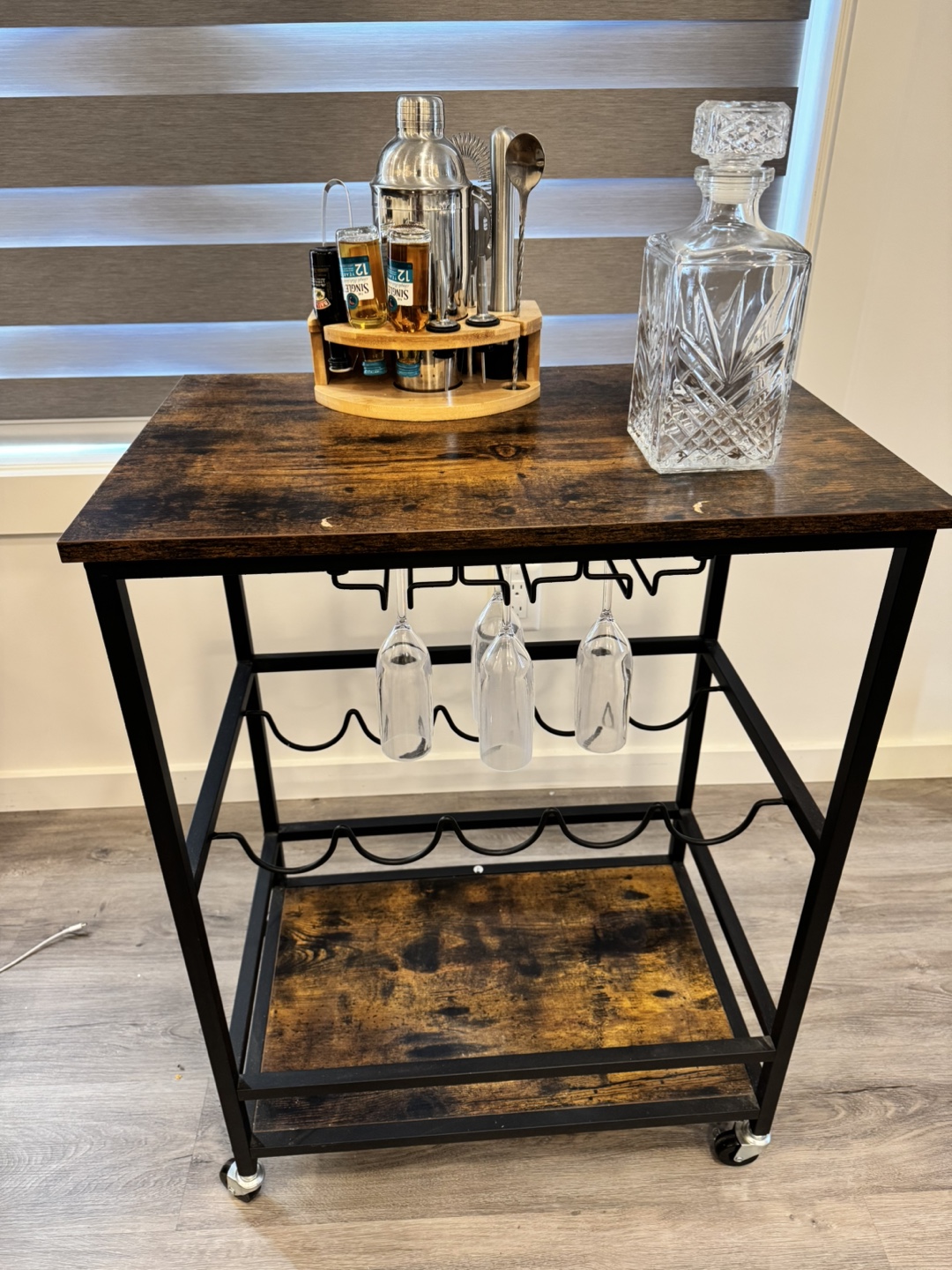 Rolling Bar Cart with Wine Rack + Coctail Set and Decanter - photo 4