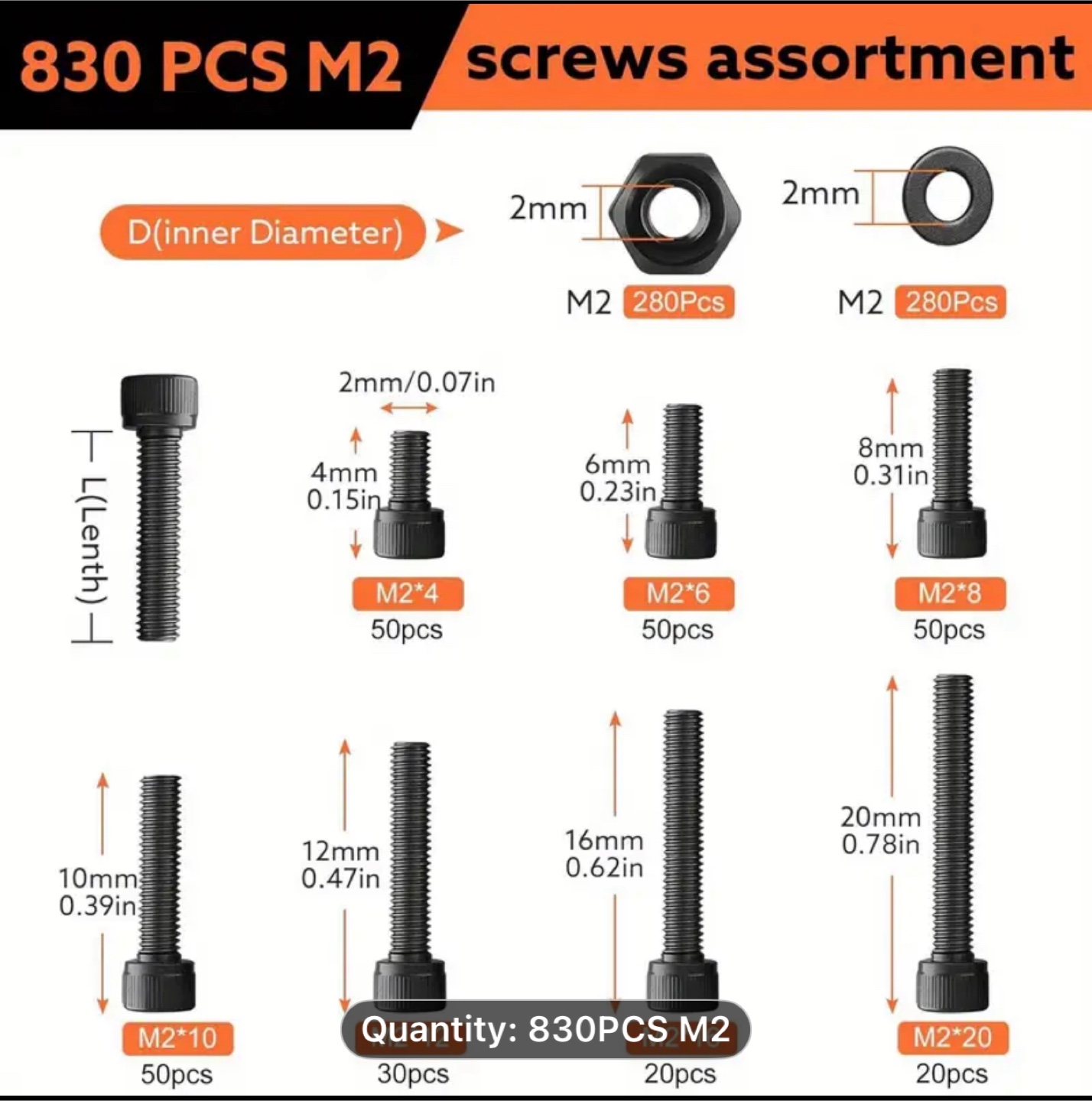 830pcs M2 Bolts Kit - photo 3