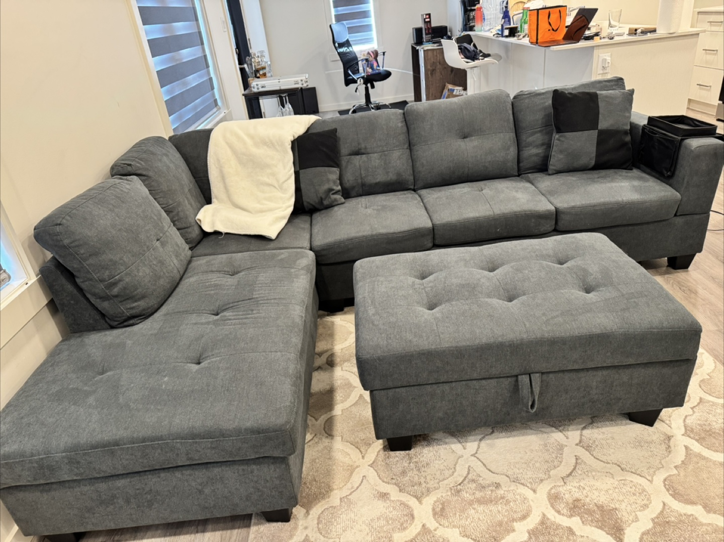 Grey Sectional Sofa with Ottoman