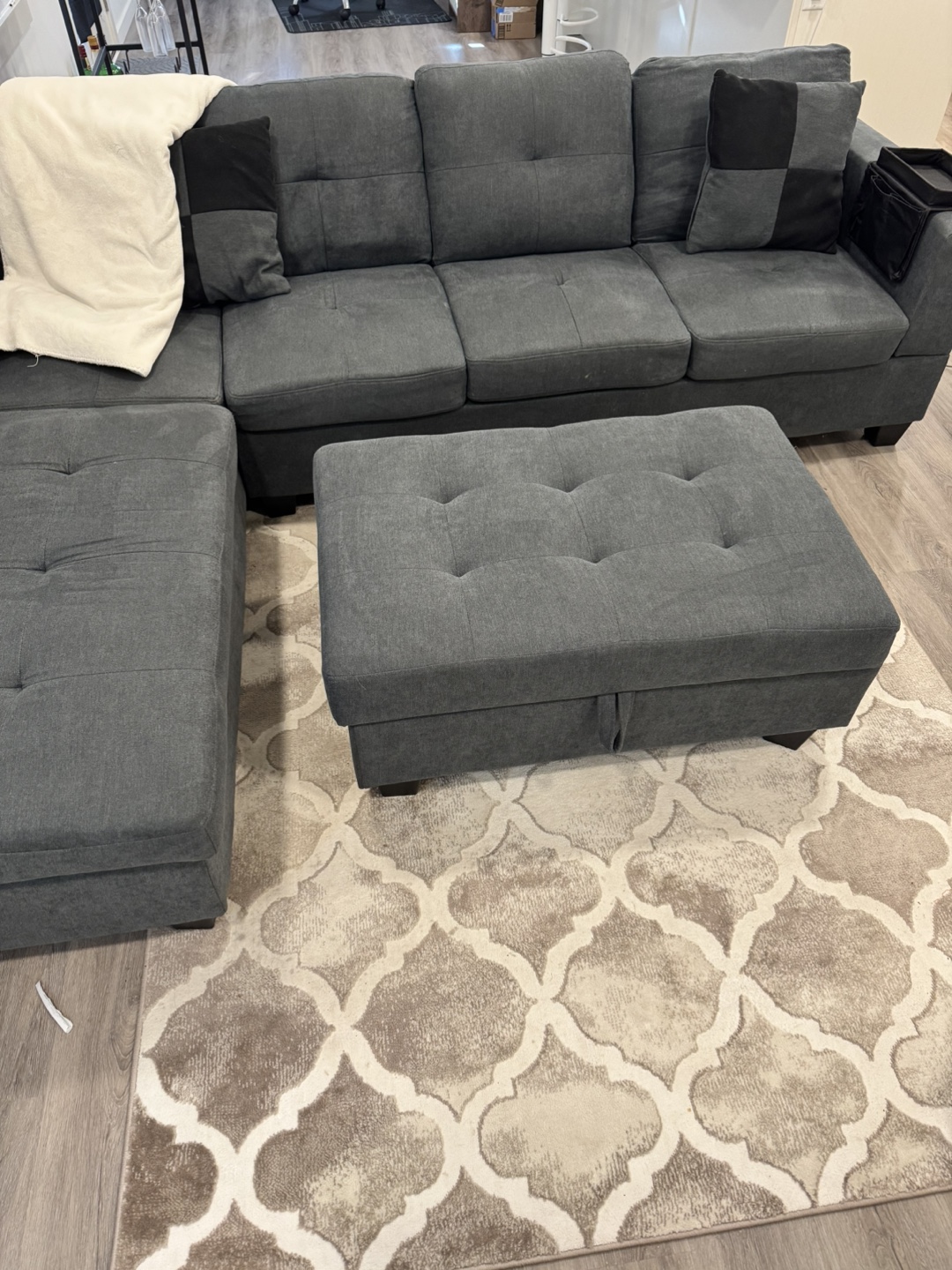 Grey Sectional Sofa with Ottoman - photo 3