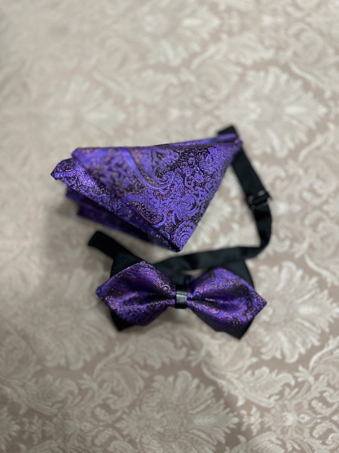 Purple Paisley Bow Tie & Pocket Square Set