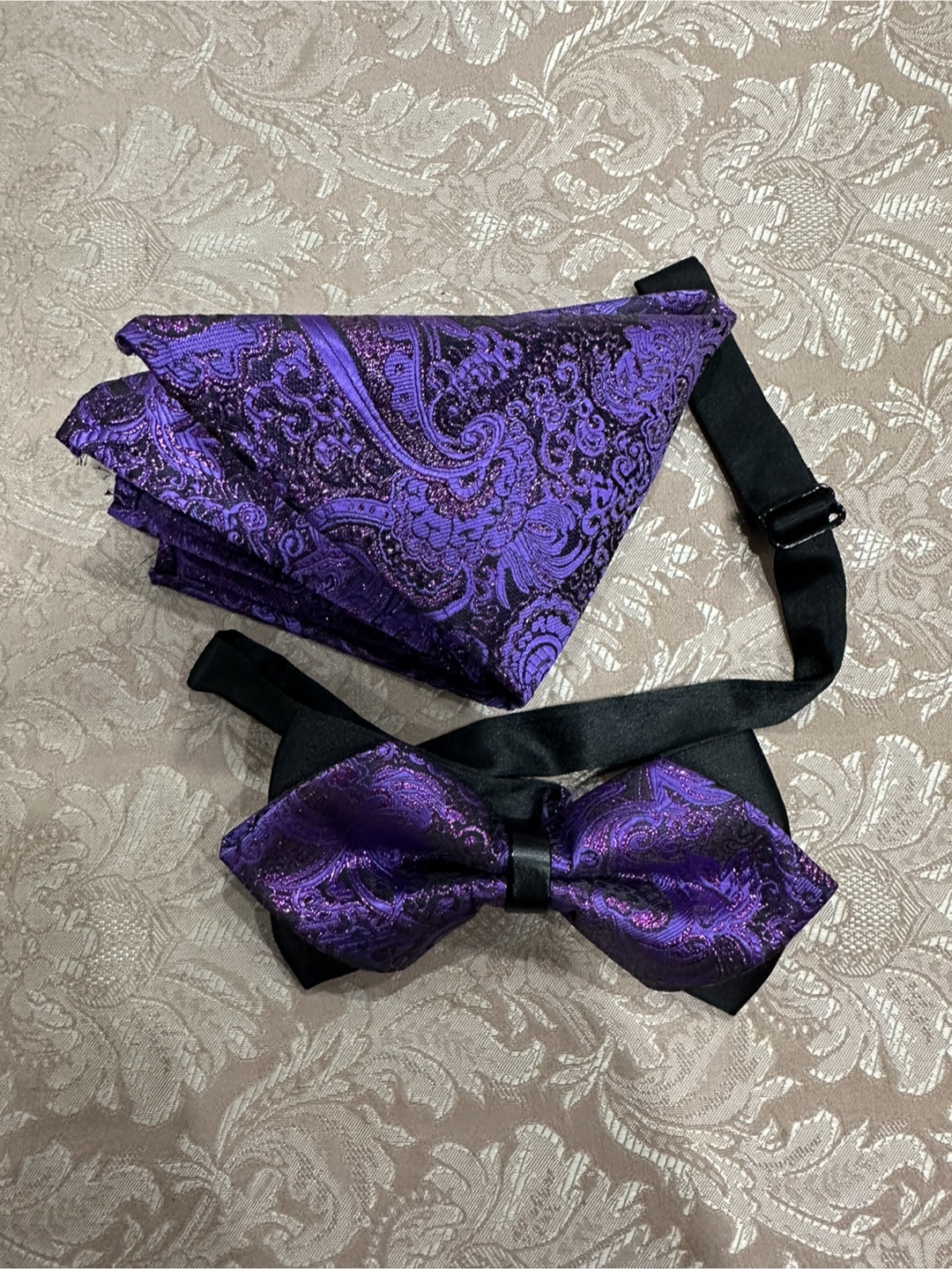 Purple Paisley Bow Tie & Pocket Square Set - photo 2
