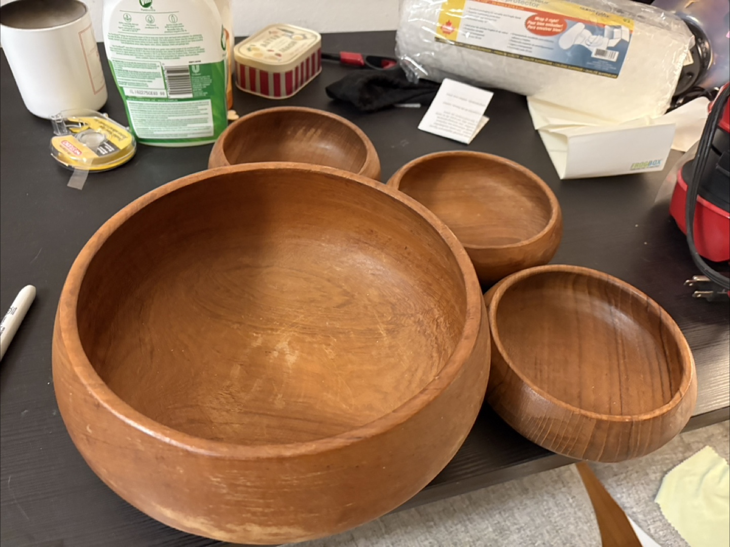 1 Large 3 Small Wooden Bowls