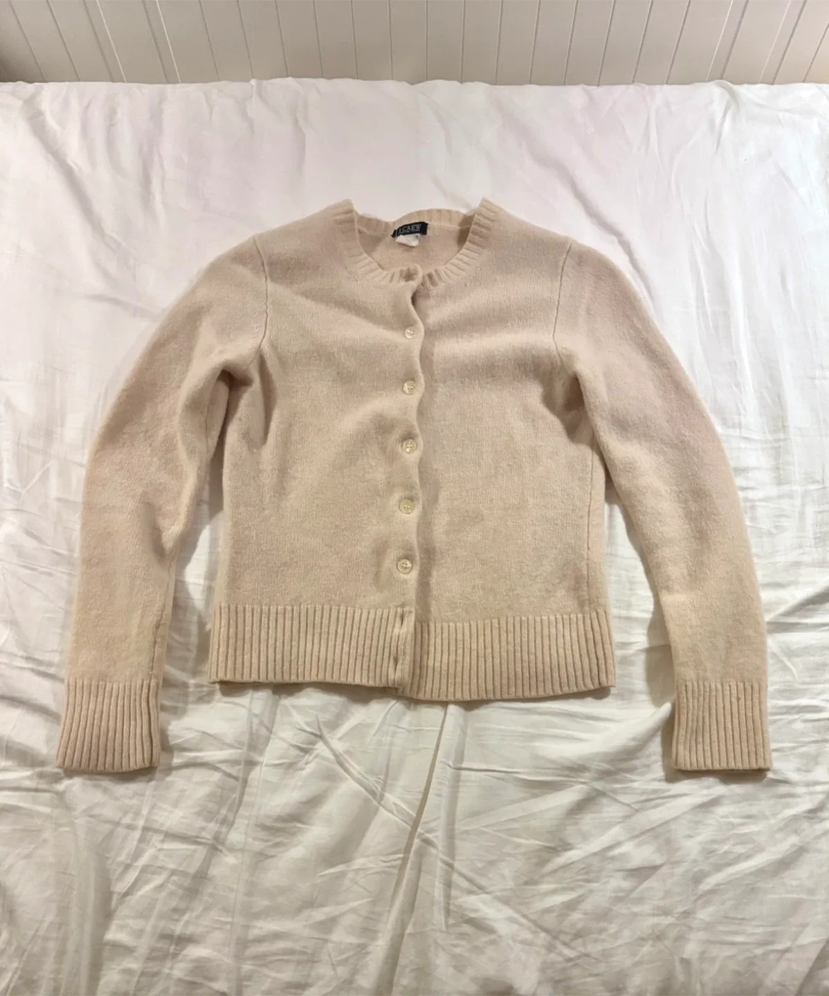 J.Crew 100% Lambs Wool Pale Yellow Cardigan thumbnail
