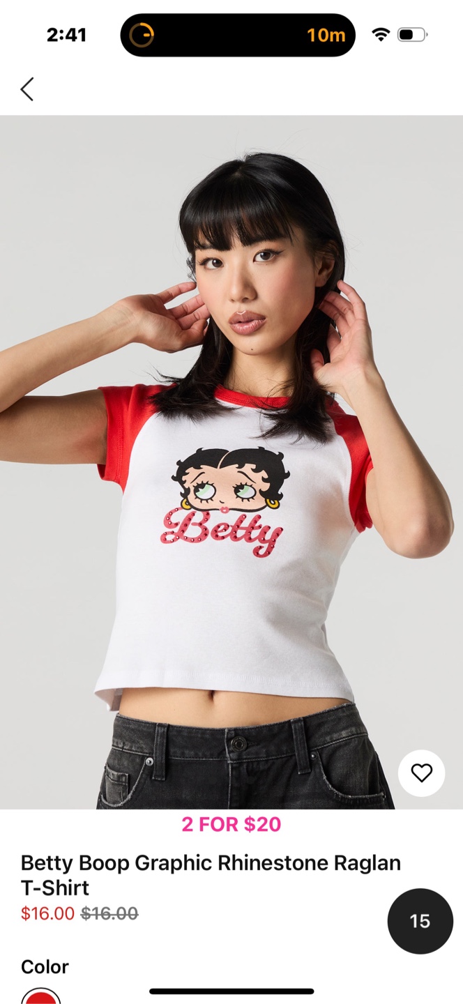 Betty Boop Graphic Rhinestone Raglan T-Shirt
