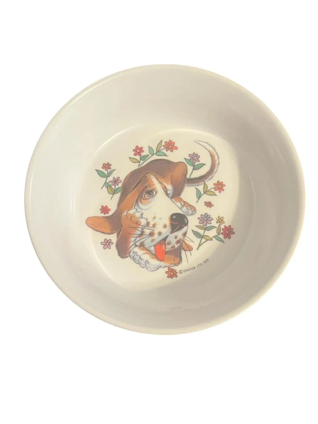 Vintage 1972 Oneida Deluxe Melamine Dog Bowl – Hound Dog Design thumbnail