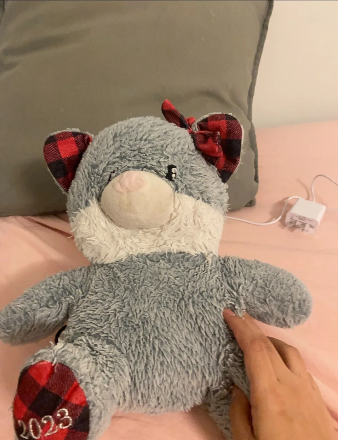 Grey Plush Mouse with Bow thumbnail