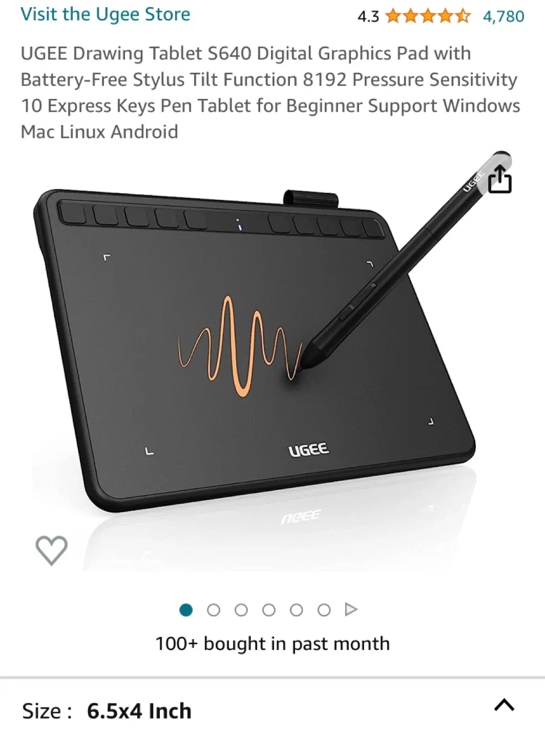 UGEE S640 Drawing Tablet 6.5x4 inch thumbnail
