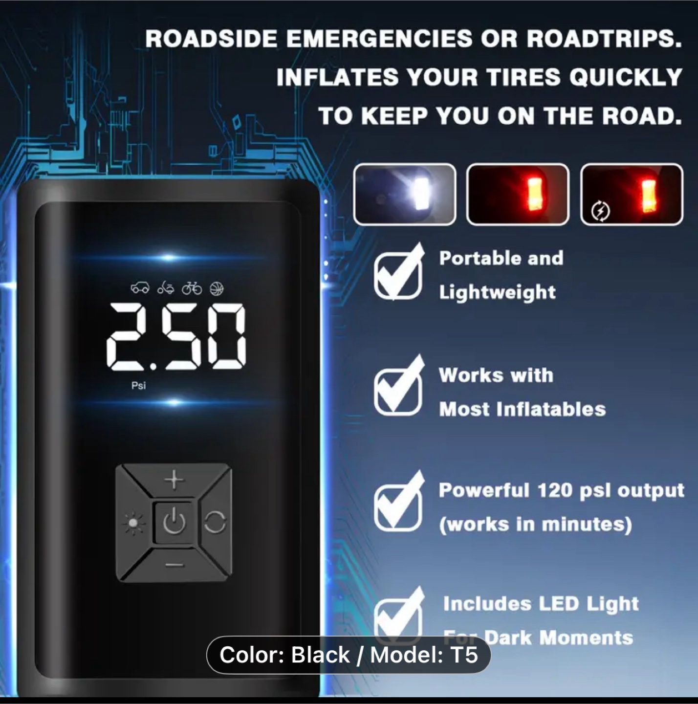 Portable Air Compressor Tire Inflator, 150PSI Car Tire Pump - photo 4