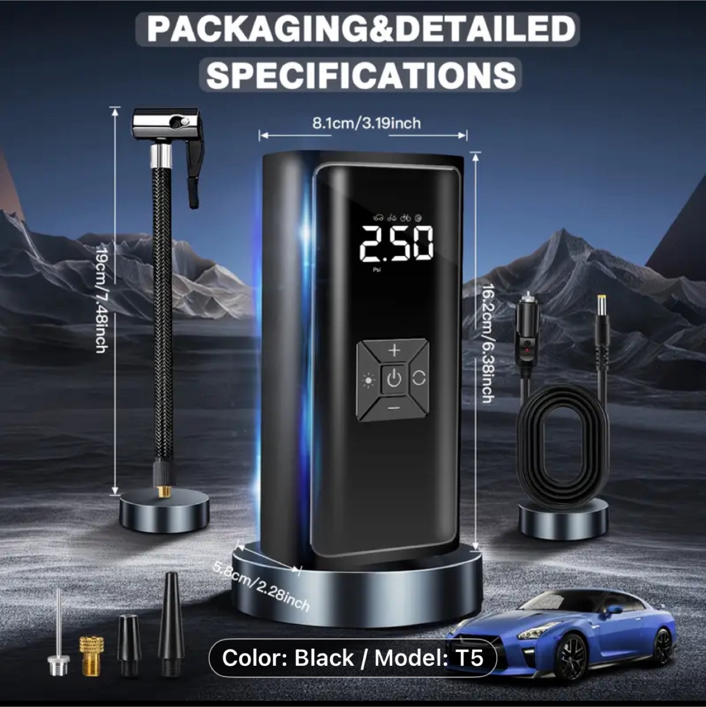 Portable Air Compressor Tire Inflator, 150PSI Car Tire Pump - photo 3