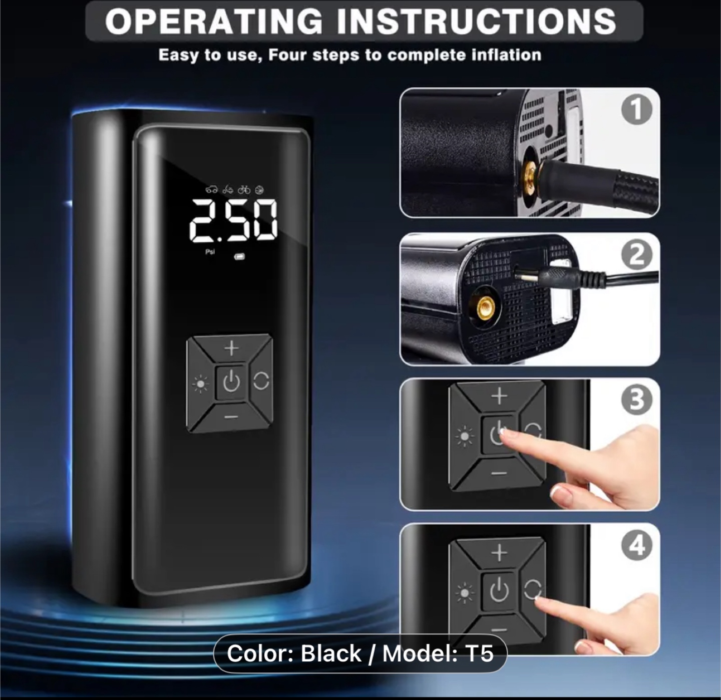 Portable Air Compressor Tire Inflator, 150PSI Car Tire Pump