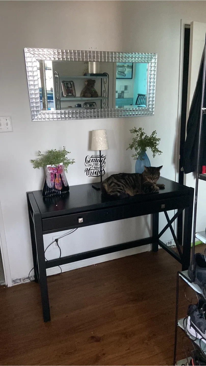Black Wooden Desk with Drawer thumbnail
