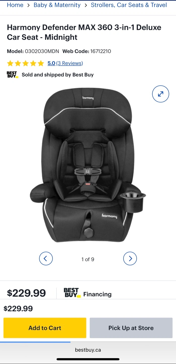 Harmony Defender 360 Deluxe 3-in-1 Car Seat- Expires in 2029 Karrot