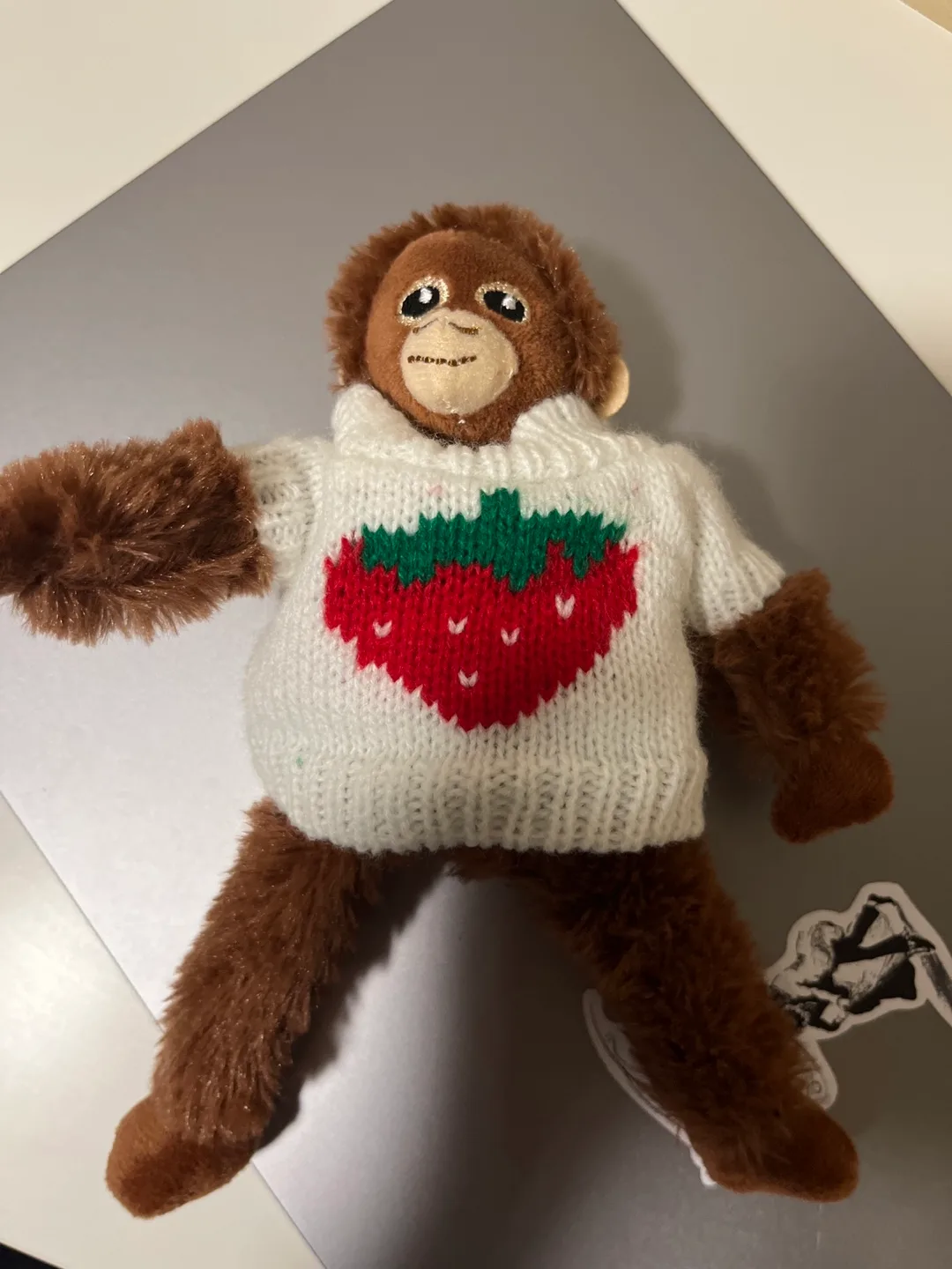 Cute Plush Monkey with Strawberry Sweater thumbnail