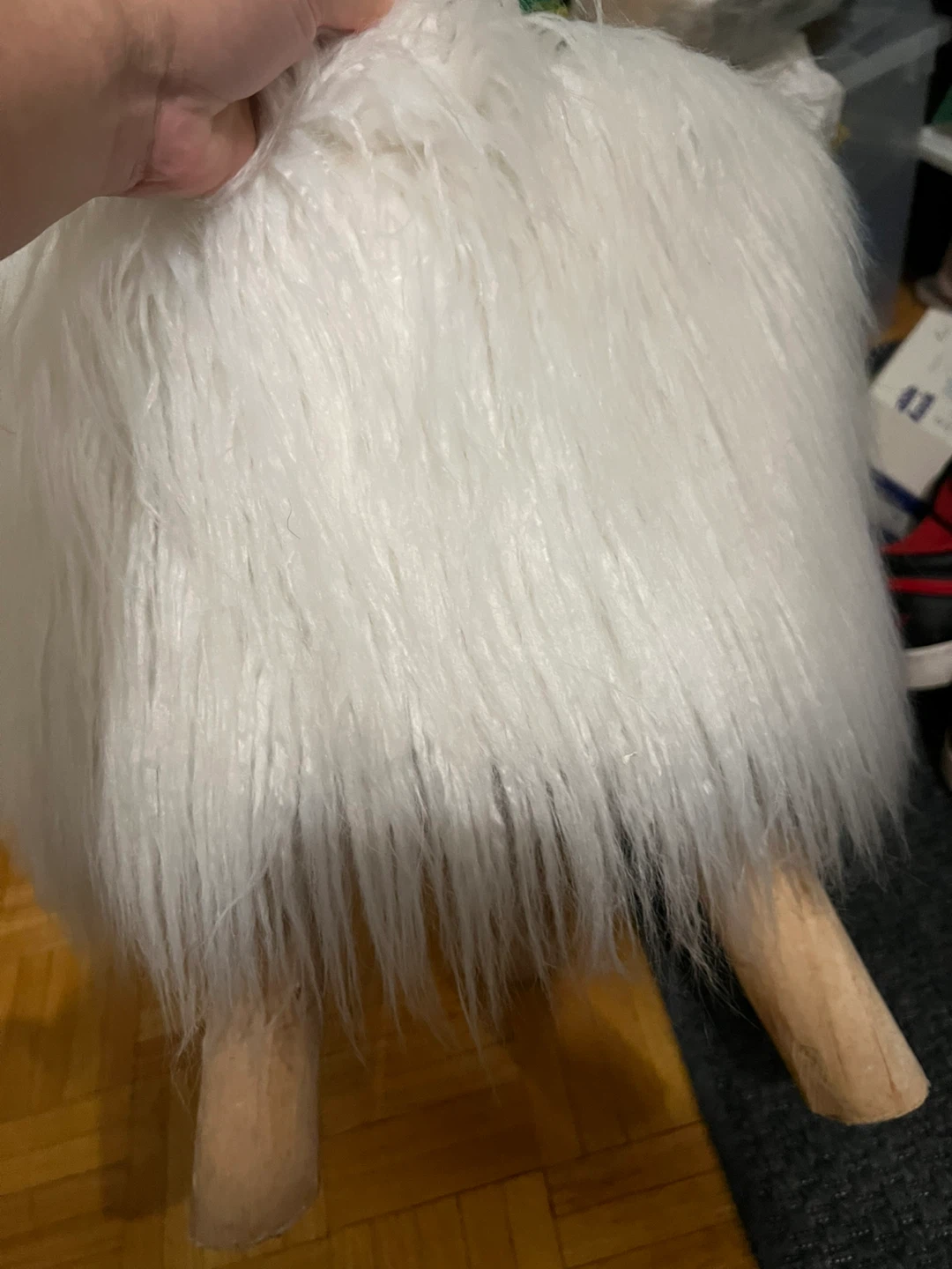 White Faux Fur Stool - photo 2