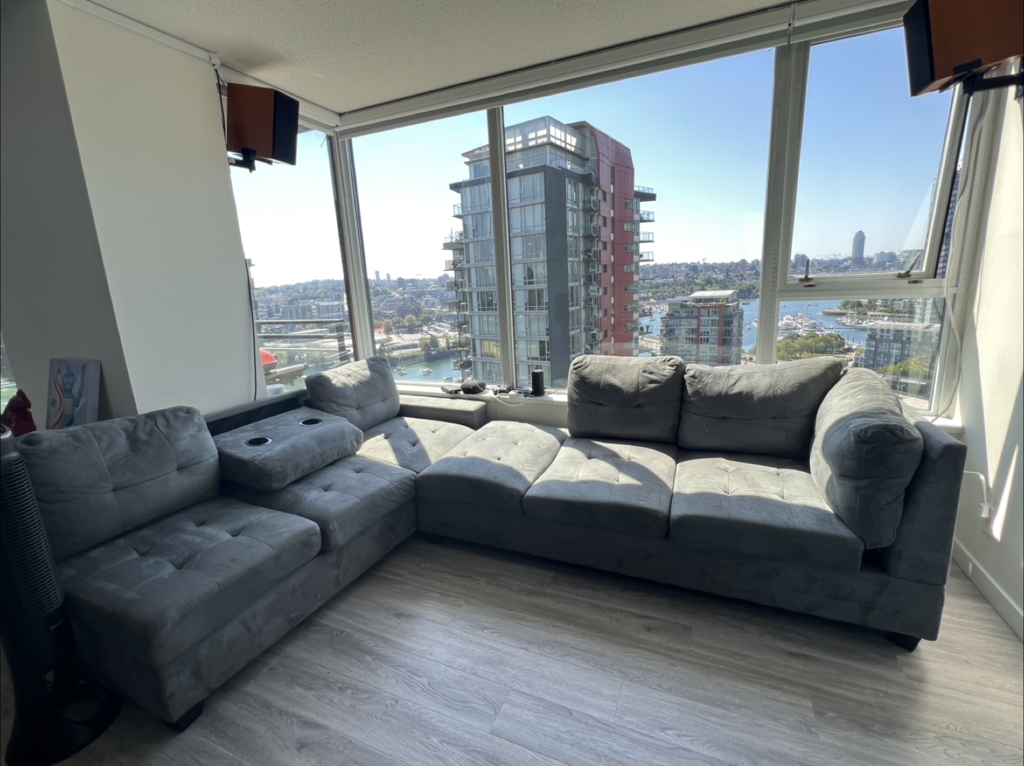 Gray Sectional with builtin cupholders for sale